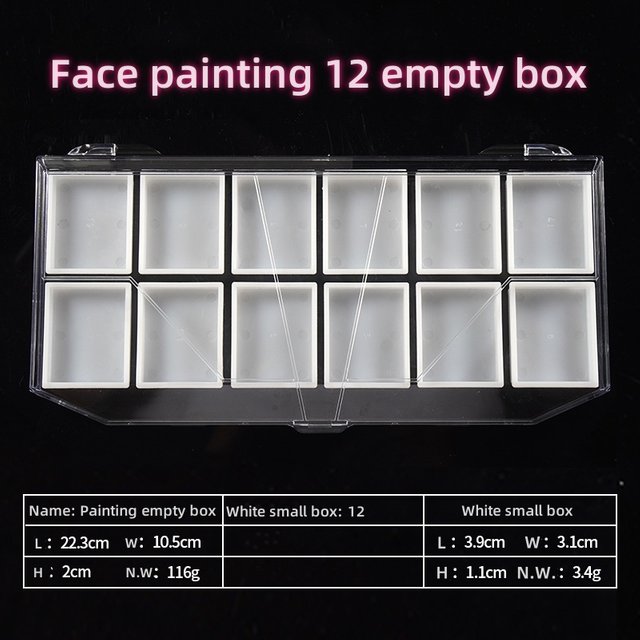 Plateau de Palette vide à 12 grilles, gâteau fendu arc-en-ciel, peinture faciale, peinture d'art corporel, boîte en plastique pigmentée avec couvercle
