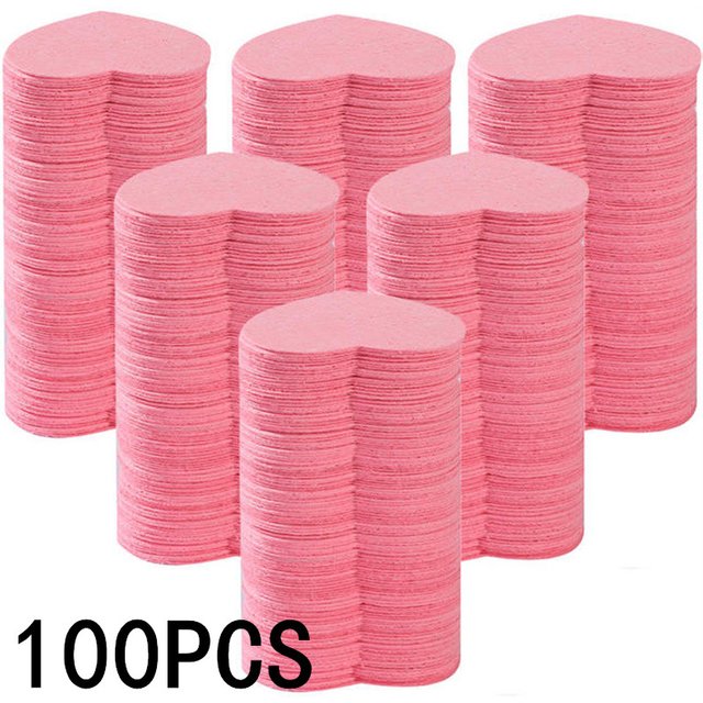 Heart Shape Reusable Facial Sponges Pad Natural Compressed Exfoliating Cleansing Pads for Facial Care - 5/10/20/50/100PCS