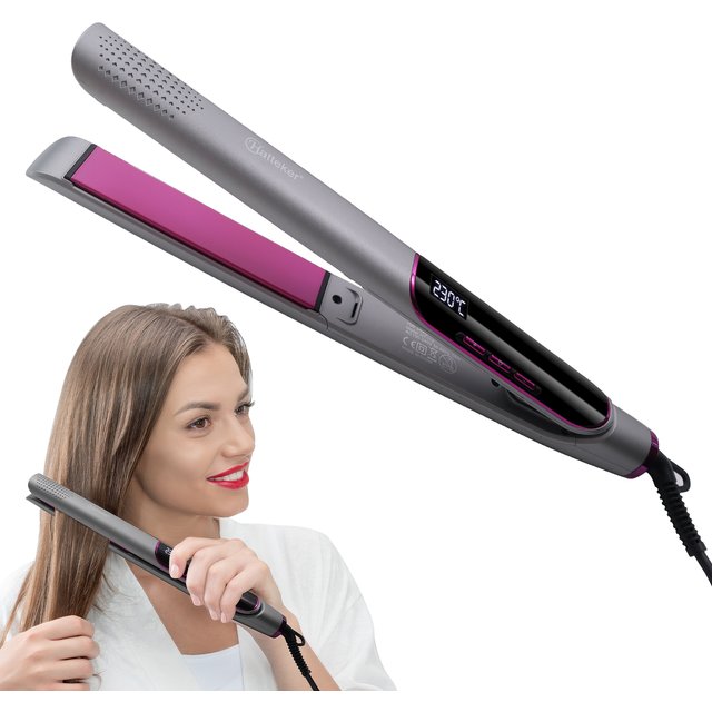 Fer à lisser et à boucler Hatteker, outil professionnel de coiffure pour salon, lisseur et boucleur deux-en-un, pince à coiffer les cheveux