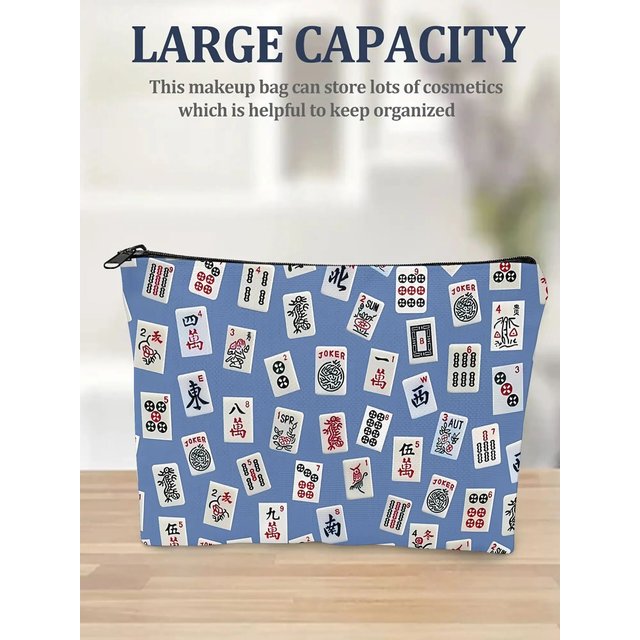 A Mahjong themed cosmetic bag- multifunctional zipper pouch, jewelry storage bag, perfect travel zipper small storage bag.