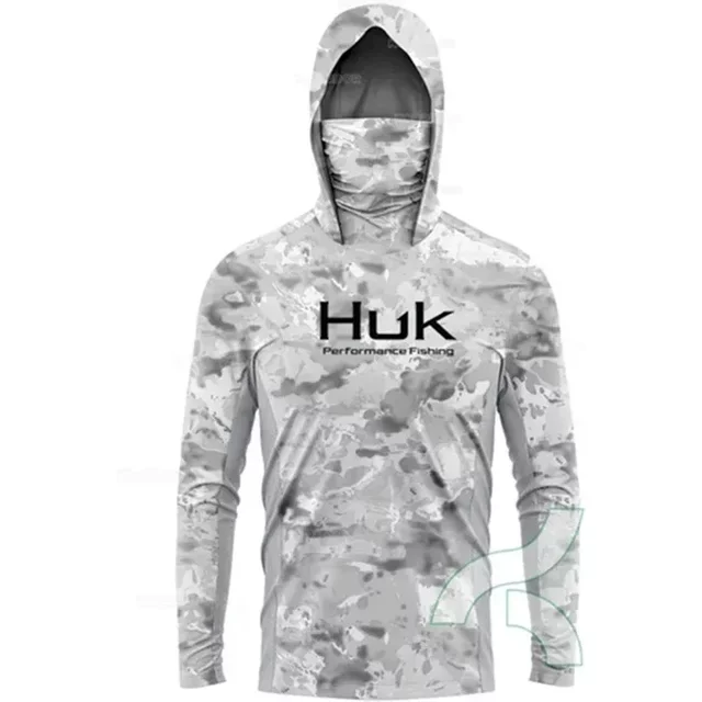 HUK-Chemise de pêche à manches longues anti-UV, chemises à capuche avec masque facial, vêtements de poisson, protection solaire extérieure, Économie, Udissolvant 50 +