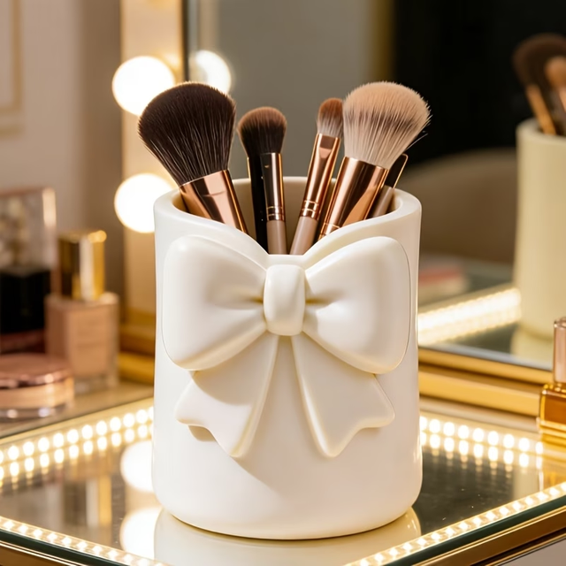Bow shaped countertop storage bucket, pen holder storage box, makeup brush storage box