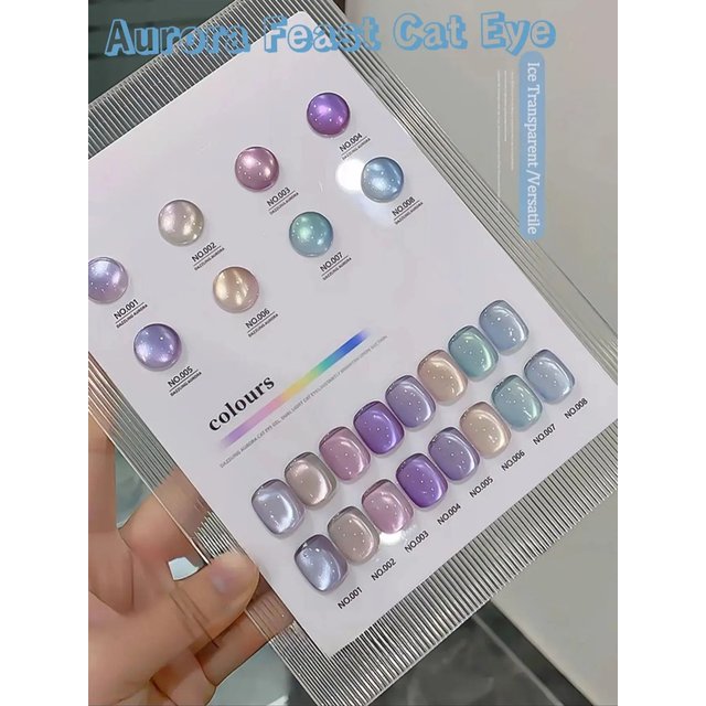 ZH 12ML 8-Colors/Set Dreamy Aurora Cat Eye Gel Nail Polish Magnetic UV LED Gel Varnish Thread Cat Eye Gel Lacquer With Display