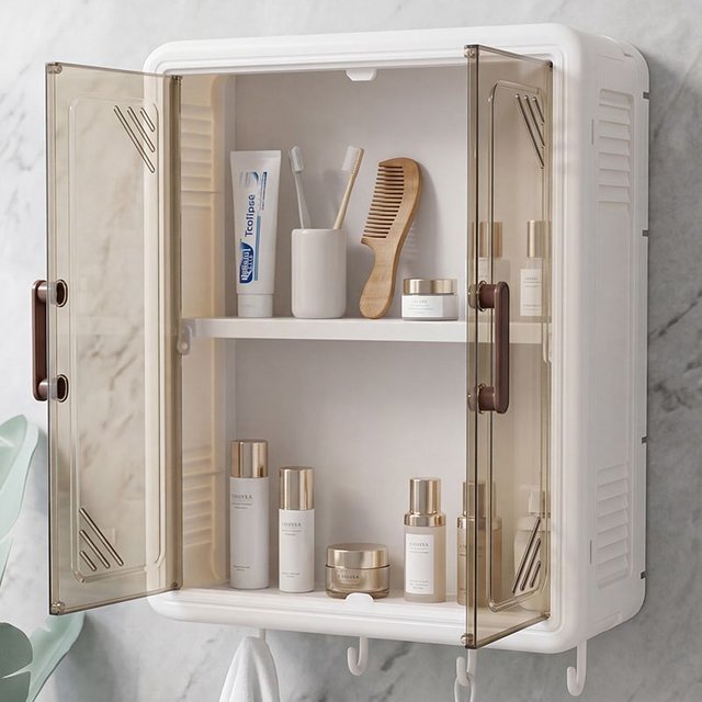 Foldable Wall-Mounted Bathroom Storage Organizer No-Drilling Cosmetic Storage Box Dustproof Shelf for Washstand