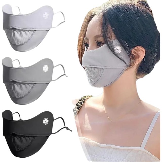 Women Ice Silk Mask Thin Breathable Mesh Face Cover Summer Outdoor Sunscreen Mask Adjustable Anti-UV Cycling Running Sport Mask