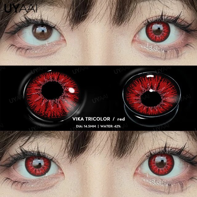 UYAAI Red Eye Color Lens 1Pair Smooth Colored Lenses Anime Accessories Beauty Makeup Yearly Pupils Halloween 14.5mm