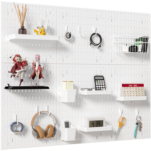 No Drilling Bathroom Wall Pegboard Heavy Duty Hanging Organizer for Hair Dryer Towels Bath Balls Cleaning Supplies