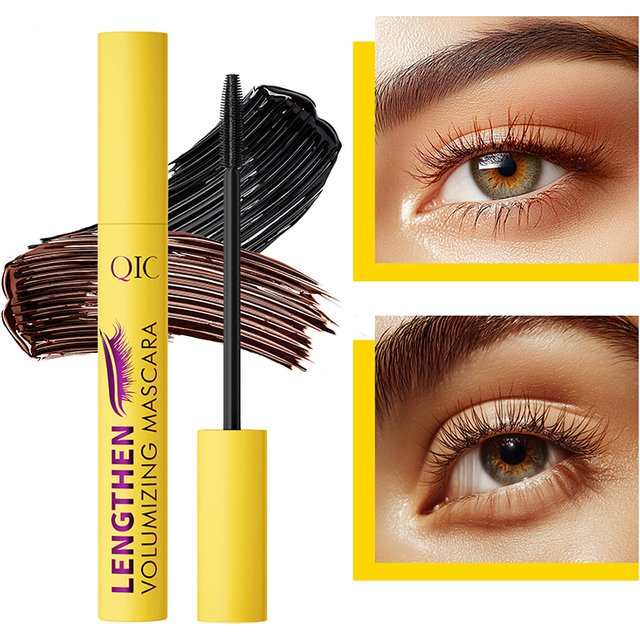 QIC 4D Black Mascara Brown Mascara Thickening, Lengthening, Curling, Waterproof Liquid Fiber Mascara.