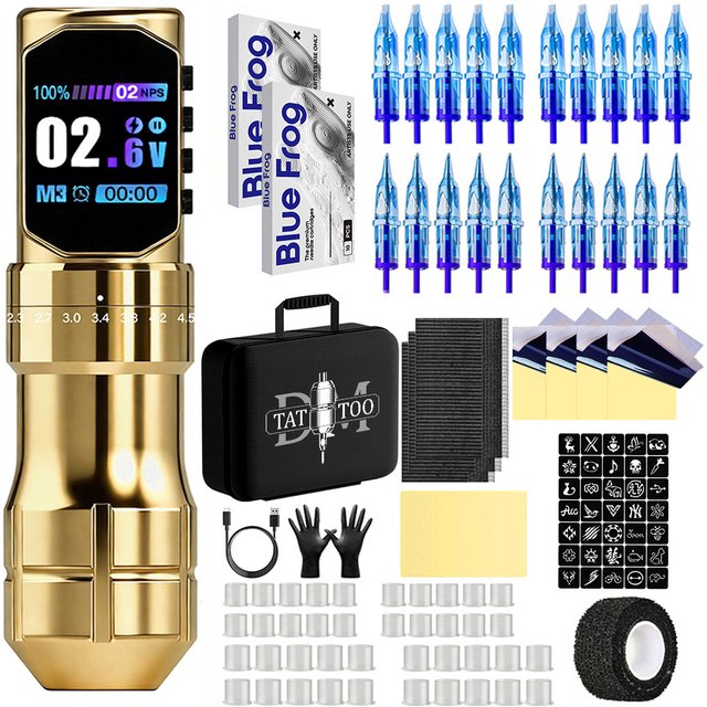 DM Tattoo Gun Kit Tattoo Supplies Makeup Complete Tattoo Pen Kit Professional Tattoo Kit Wireless Power Tattoo Machine Kit