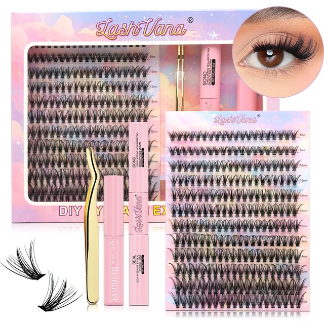 DIY Lashes Extension Kit Eyelashes 40D 8-16mm 240PCS Clusters Lash Bond and Seal Makeup Tools for Gluing Lashes Gluing Glue
