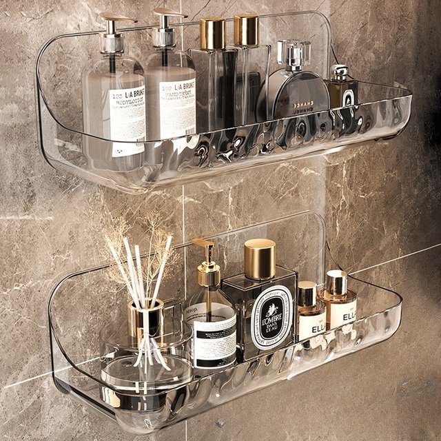 Bathroom Toiletries Shelf Perforation-free Wall-mounted Skin Care Products Wall Toiletry Table Transparent Storage Box