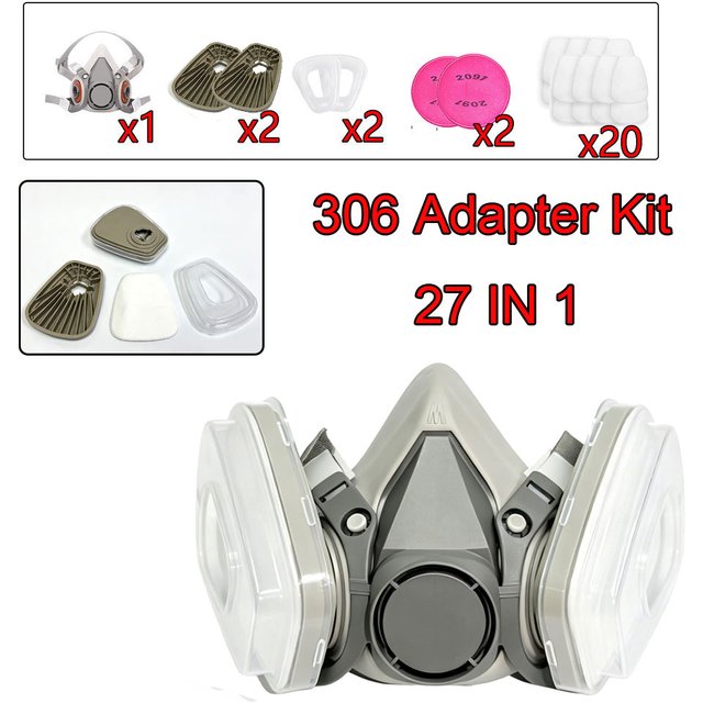 6200 Half Face Mask with 306 Filter Adapter,Upgraded Design vs Traditional 6001CN,Against Dust, Organic Vapors