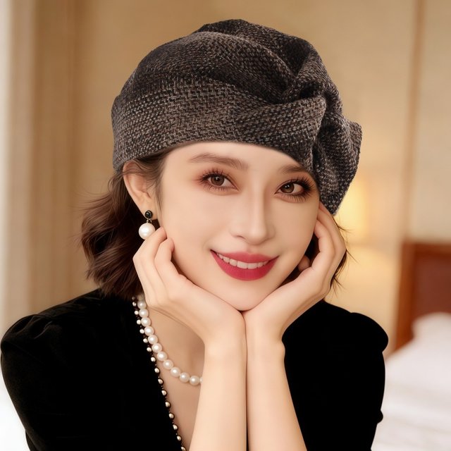 Nouveau béret rétro élégant de luxe léger, style parfumé, en pure laine, chaud et stylé pour femme