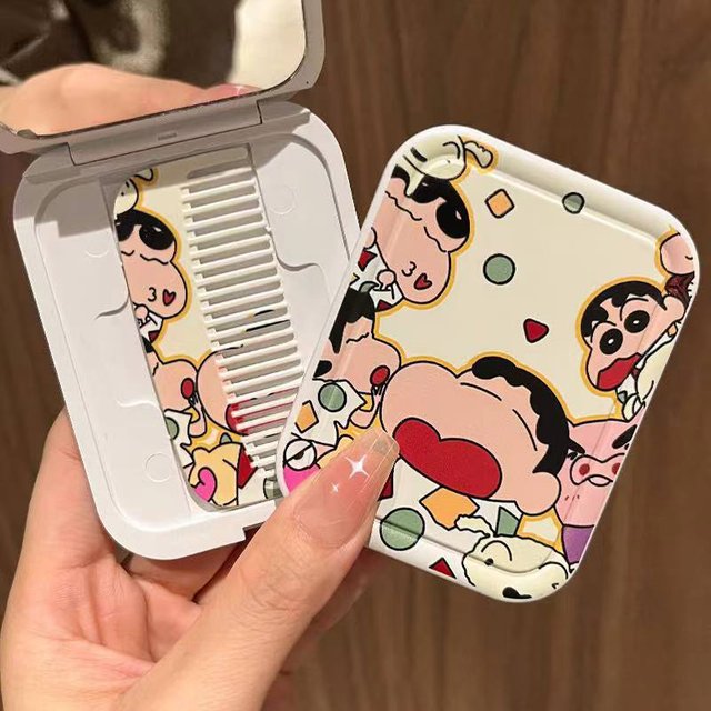 Anime Crayon Shin Chan Handheld Mirror Foldable Mirror Comb Makeup Cute Portable Holiday Girls Cosmetic Mirror Birthday Gifts