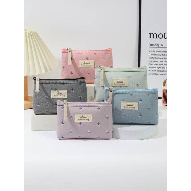 Printed Canvas Makeup Bag Portable Women's Zipper Toiletry Bag Multi Functional Student Pencil Case Wallet