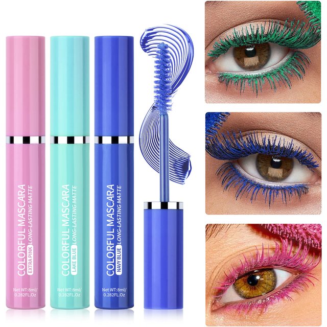 Mascara coloré cils bleu rose vert Mascara imperméable coloré charmant Mascara à friser longue durée maquillage de noël pour les yeux