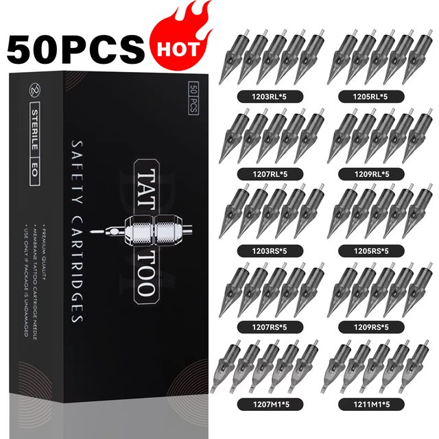 DMTATTOO 50PCS Mixed Tattoo Needles 0.3/0.35mm Professional Disposable Safety Makeup Cartridges Tattoo Supplies RL/RS/RM/M1