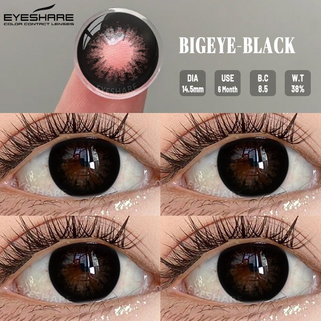 EYESHARE 1 Pair NEW Colored Pupils Makeup Black Color Contact Lenses Beauty Women Colored Pupils Cosmetic Black Natural Pupils