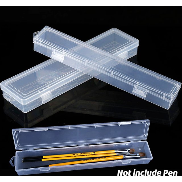 【1Pc Transparent Makeup Brush Storage Box Sturdy Plastic Stationery Organizer Watercolor Pen Container Drawing Tools Bin】