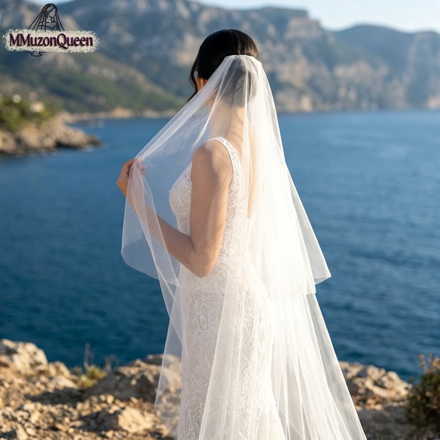 TOPQUEEN Voile de mariée simple 2 couches en voile avec poudre de blush, long et léger, V131