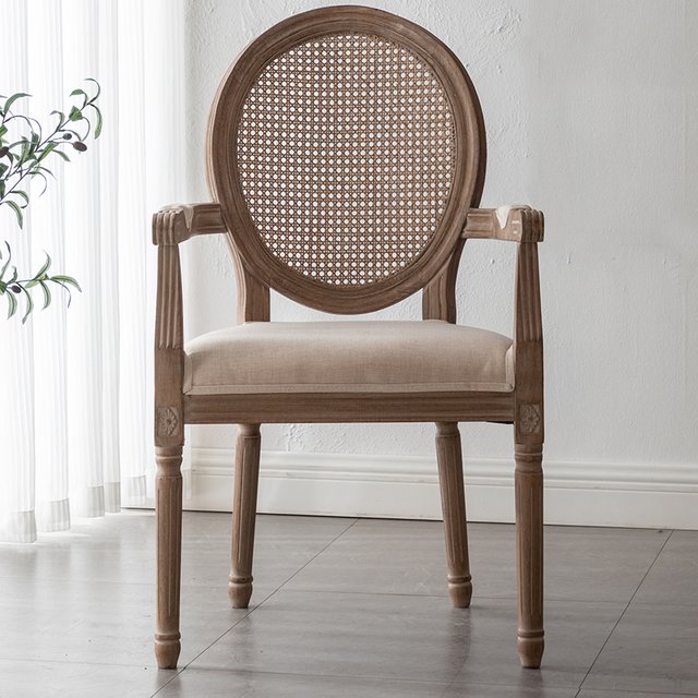 Vintage Wooden Dining Chair, Rattan Back Restaurant Seat, Padded Makeup Stool, Home Cafe Barstool - Comfortable & Stylish