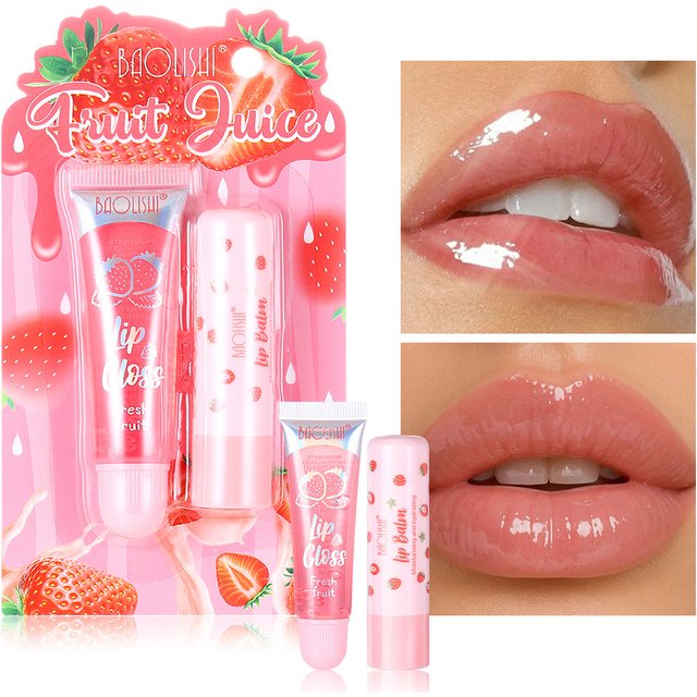Strawberry Fruit Juice Lip Care Set, Moisturizing Lip Balm + Hydrating Lip Gloss Kit, Nourishing Lip Oil Daily Lip Makeup