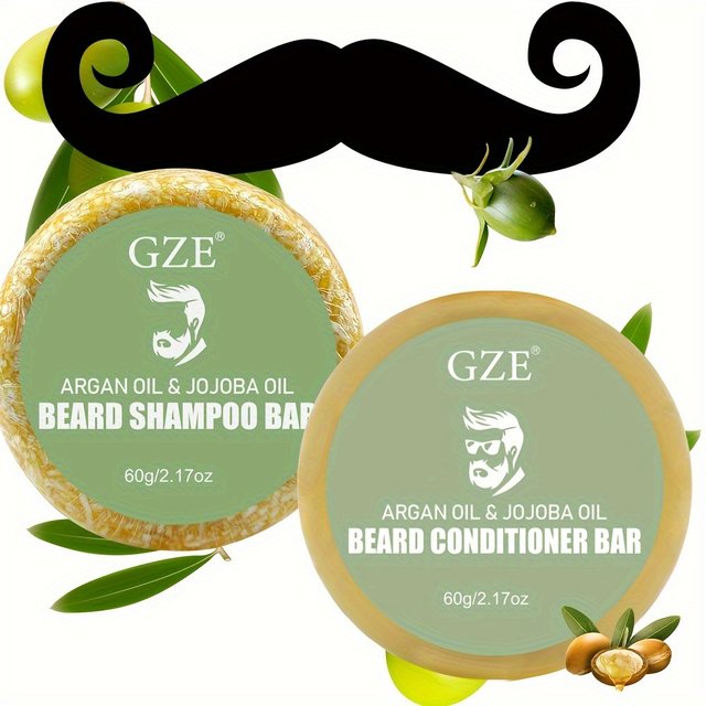 GZE Beard Wash & Conditioner Soap Set Argan & Jojoba Oils – Softens, Smooths & Strengthens Beard Growth