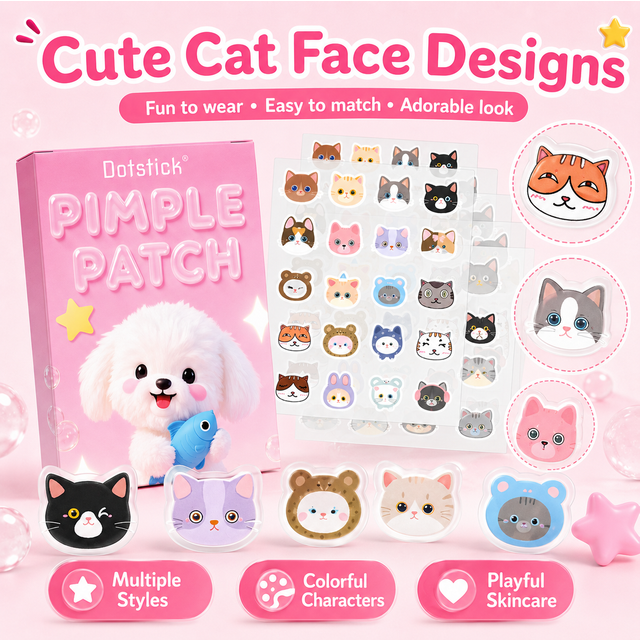 100PCS Cute Cat Acne Patches Hydrocolloid Pimple Stickers Invisible Blemish Cover for Face Makeup Skin Care