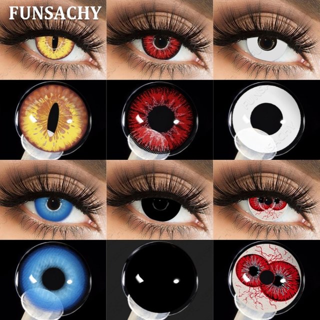 FUNSACHY Halloween Makeup Cosplay White Lens Cosplay Contact Lens Beauty Cosmetics Colored Contacts Black Lenses Circle Red Lens