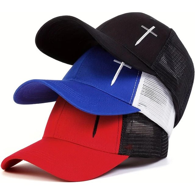 Unisex Cross Embroidery Baseball Net Caps Hip Hop Cap Spring and Summer Outdoor Adjustable Casual Hats Sunscreen Hat