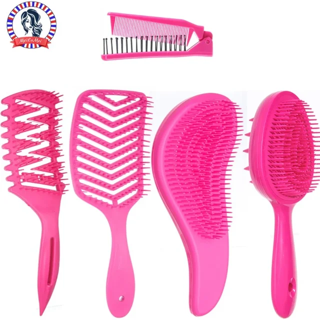 2/3/4/5/6pcs Hairdressing Comb Set- Multi Functional Massage Comb Double Sided Shampoo Massage Brush Suitable Long Curling Hair