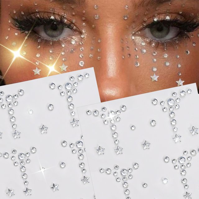 Autocollants auto-adhésifs de tatouage, 1 feuille de pierres précieuses pour le visage, strass pour femmes, mascarade, fête, Festival de musique, décoration de maquillage