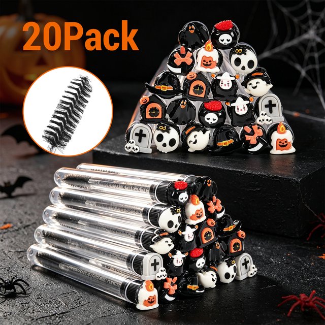 20 pièces de brosses à cils Halloween, applicateurs de mascara, brosses fantôme, citrouille, crâne, chauve-souris, accessoires pour sacs cadeaux de fête, fournitures pour techniciens des cils