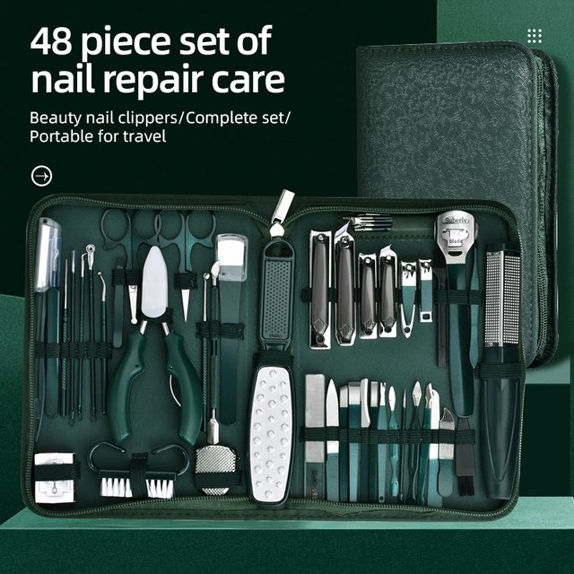 48 pcs set Stainless Steel Nail Clippers Professional Nail Care Kit Full Set of Nail Trimming Tools Manicure Tools Pedicure Tool