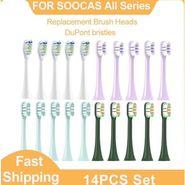 14 PCS SOOCAS X3S Replacement Toothbrush Heads SOOCAS X3U/X3Pro/D2/ D3S/D5 Sonic Electric Tooth Brush Soft Bristle Nozzles