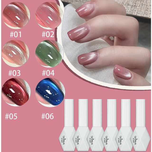1-6pcs SHAKA Autumn Nails Ice Transparent Pink Blue Red Glass Bead Cat Eye Gel Nail Polish 2025 Whitening Popular Nail Salon