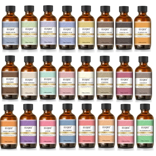 EUQEE Huile Essentielle Aromatique Noix de Coco Lilas Fresia Cuir Fraise Mangue Pastèque Thé Vert Huile Parfum pour Hommes et Femmes