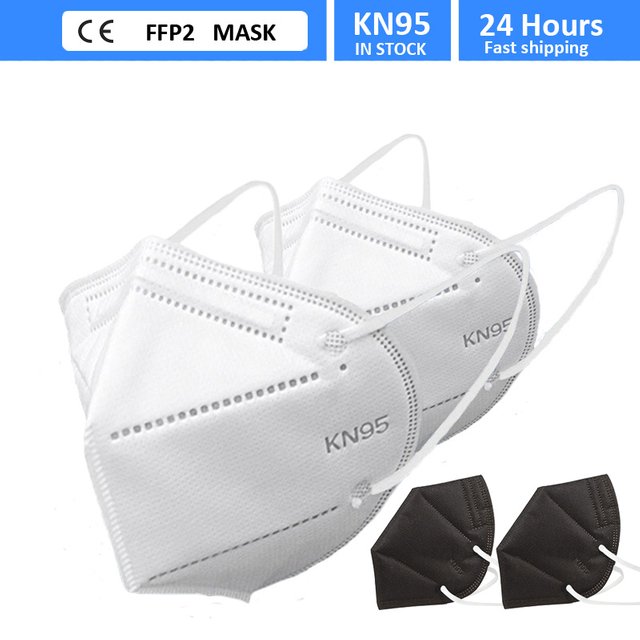 FFP2 Face Mask KN95 Facial Mascarillas 5 Layers Filter Masks Filtration Mouth Mask White Adult Protective Respirator Black Masks