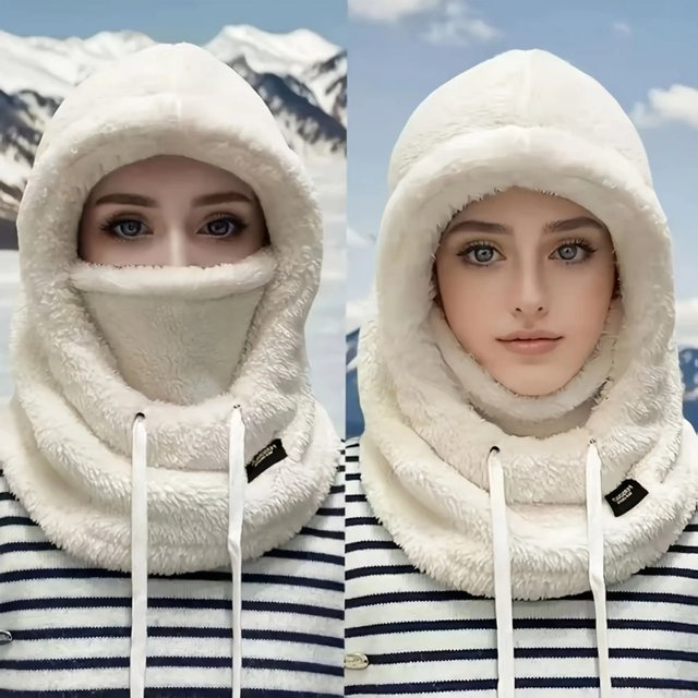Women's Winter Fleece-Lined Anti-Cold Face Mask Hat Elastic Drawstring Closure, Lightweight and Warm, Suitable for Cycling, Skii