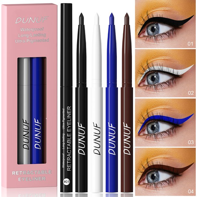 DUNUF 4 Pcs Durable Waterproof Eyeliner Pencil Non-smudging Soft Easy to Operate Sweat-proof and Easy to Color Beginner Friendly