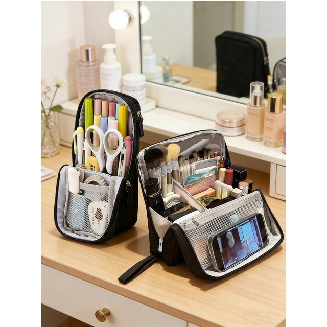 Multi-functional Travel Makeup Bag, Large Capacity Pencil Case, Portable Cosmetic Organizer