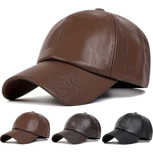 Unisex Vintage Leather Baseball Caps Outdoor Adjustable Spring and Autumn Casual Sunscreen Hat