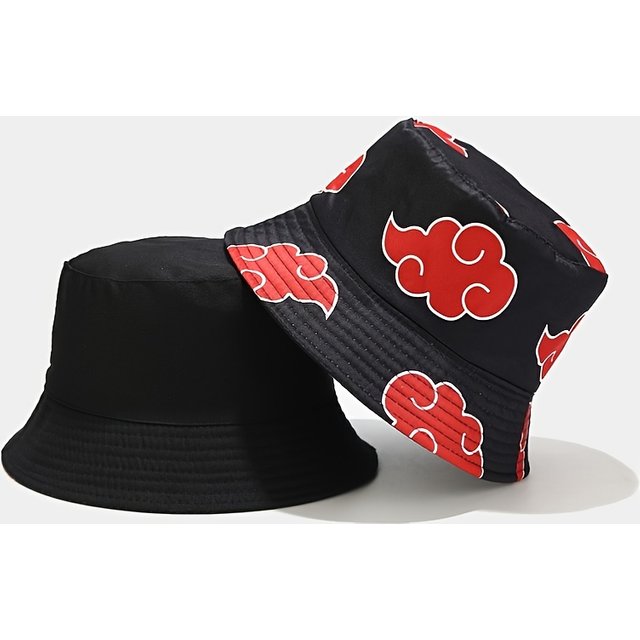 Japanese Anime Cartoon Red Cloud mbroidery Bucket Hat Cotton Akatsuki Fisherman Hat Outdoors Sunscreen for women Men Summer Hat
