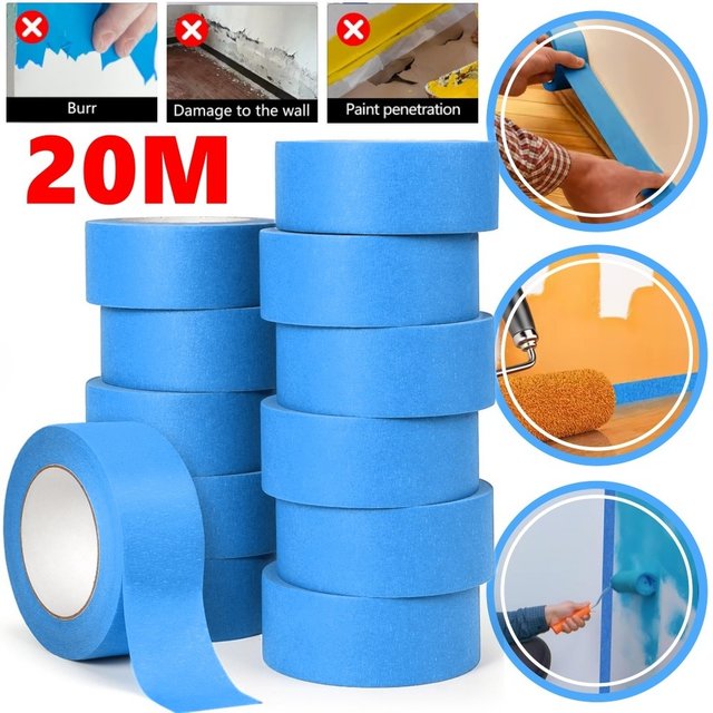 1/3 Roll Blue Paint Tape 20m Universal Multi-Surface Masking Easy Removal Painting Tape Home Improvement DIY Blue Masking Tape