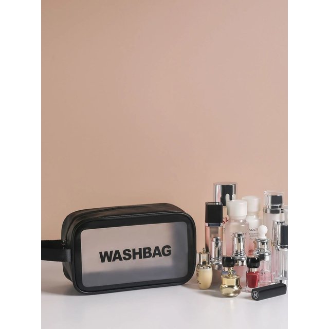 Pu Transparent Makeup & Toiletry Bag, Large Capacity PVC Semi Transparent Frosted Portable Storage Bag