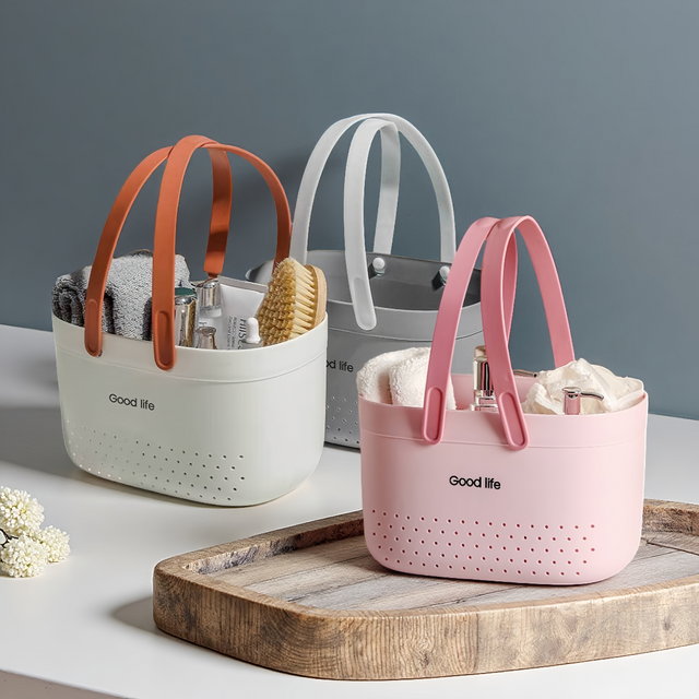 Large Storage Basket Plastic Storage Basket for Bathroom Makeup Storage Organizer Modern Bathroom Organizer Foldable Handle