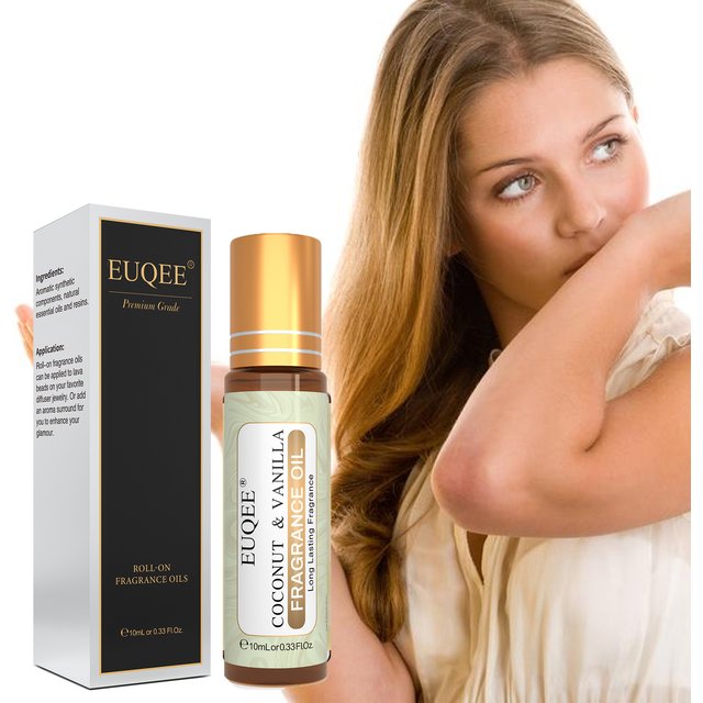 EUQEE 10ml huile parfumée à rouleau pour femmes-noix de coco vanille gomme à bulles cristal brillant bombe minuit Rose ange huiles aromatiques