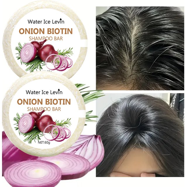 Onion & Biotin Shampoo Bar - 60g, Suitable for All Hair Types, Moisturizing and Smoothing, Rich in Rosemary Extract