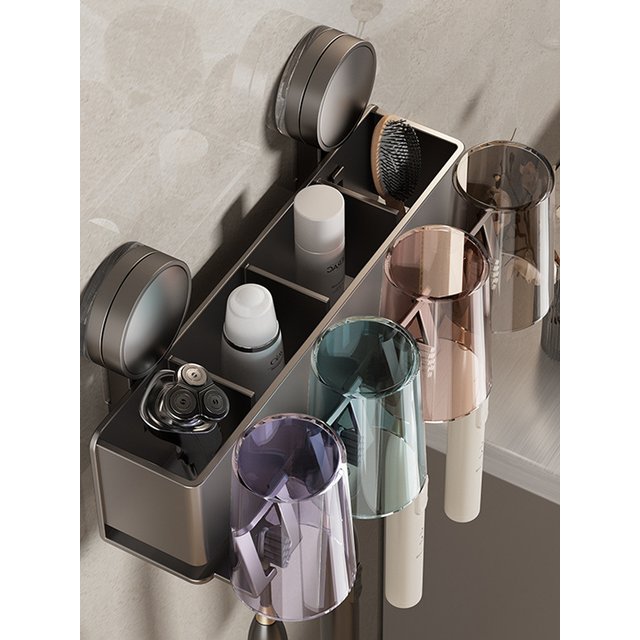 Suction Cup Multifunctional Toothbrush Rack and Mug Holder Wall Mounted Toothpaste and Mouthwash Storage with Tooth Cup