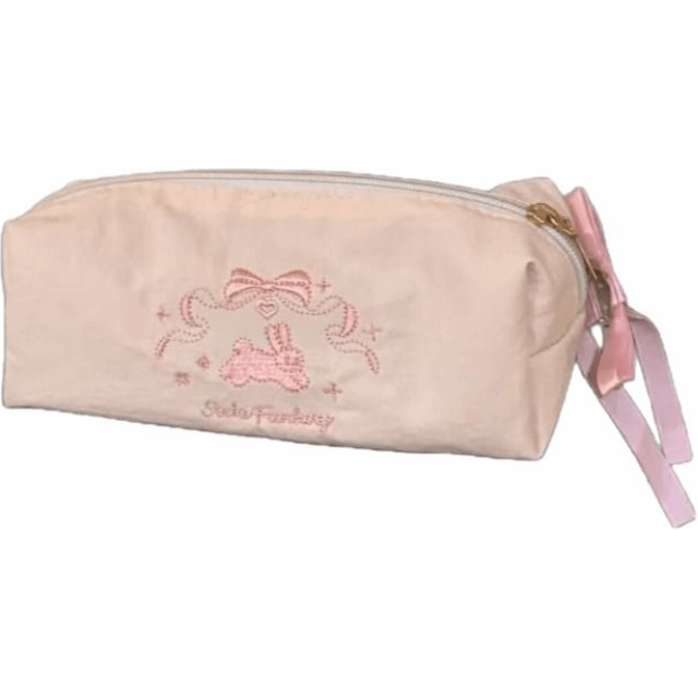 Cute Large Capacity Cosmetic Bag Zipper Closure nylon Travel Toiletry Bag Bow Embroidery waterproof Pencil Case for women
